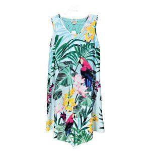 Rain Forest Sun Dress Cover Up Size Large Tropical Macaw Parrot Print One World